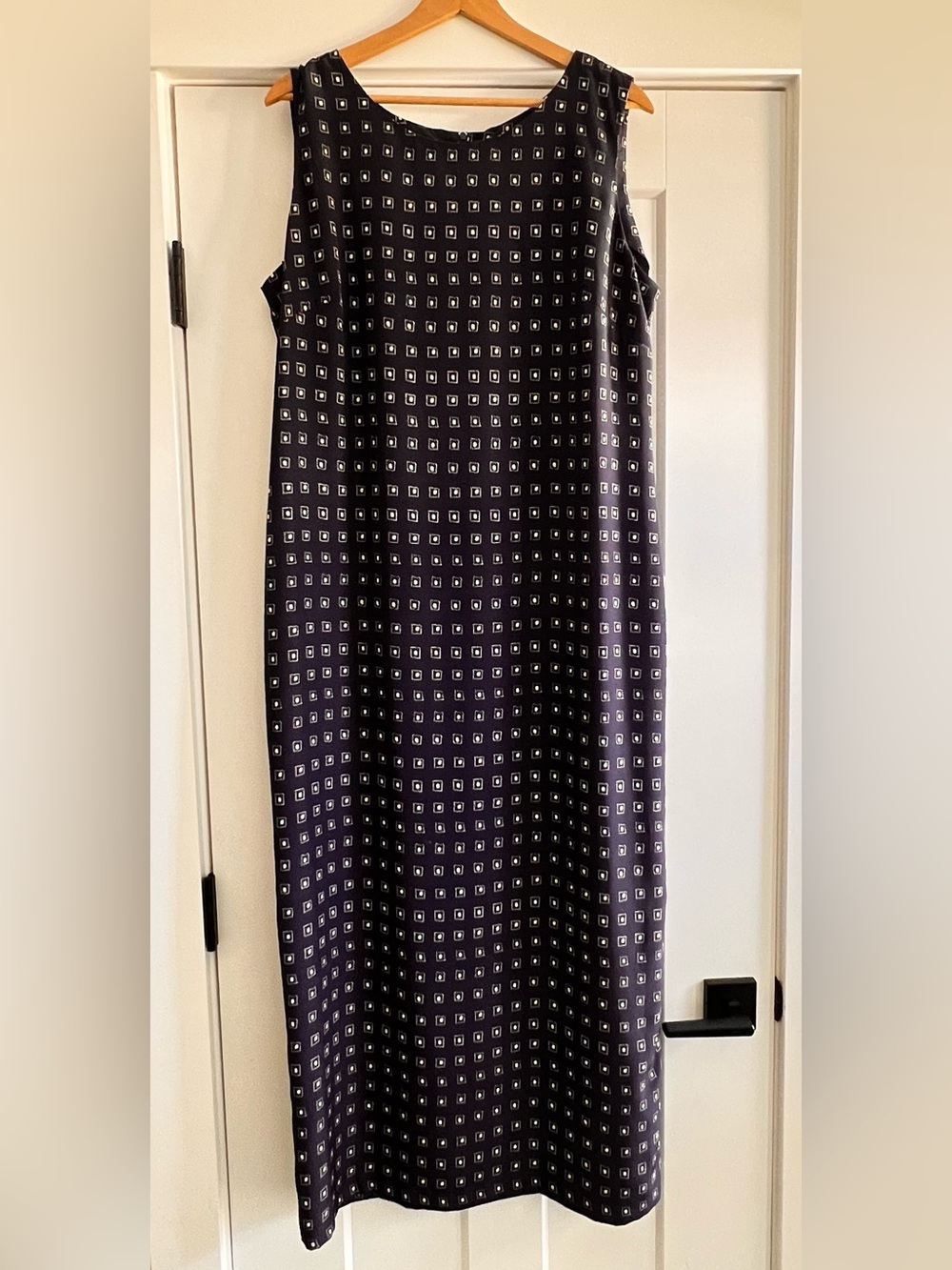 Vintage Leslie Faye Sleeveless Navy Dress with White Square Print